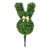 Artificial Bunny Topiary Tree, 28-inch Easter Rabbit Shaped Boxwood Bush for Front Porch Decor, UV-Resistant Spring Easter Decor, Outdoor/Indoor Decoration for Gardens